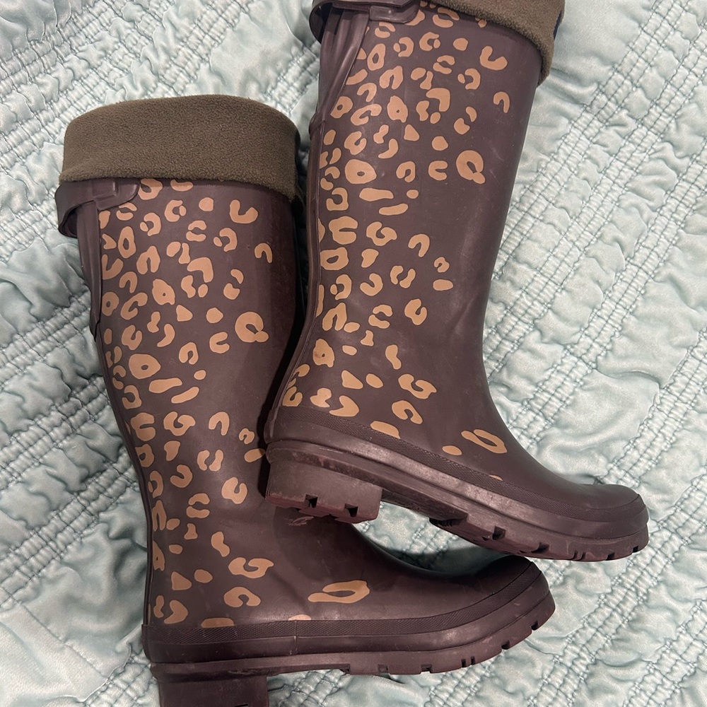 Joules Knee-High Leopard Wellingtons/Muck/Rain Boots